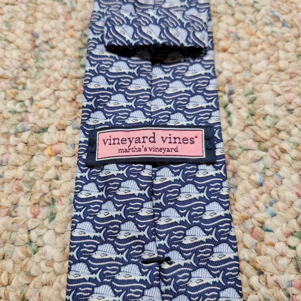 Vineyard Vines Sailfish Tie Boys OS Blue Silk Nautical Preppy Fish Pattern